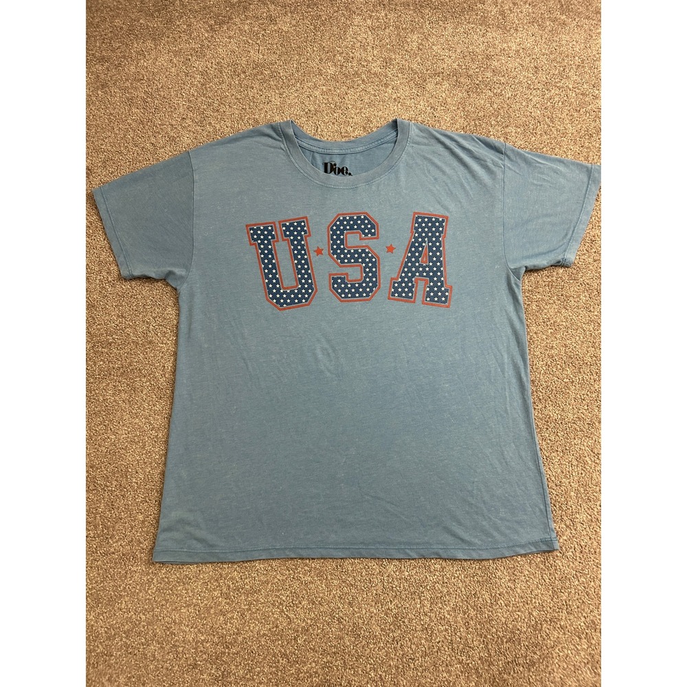 Doe USA Graphic T-Shirt Mens Large Blue Excellent Stars and Stripes Tee